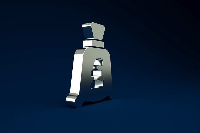 Silver 3D Money Bag Against Blue Background