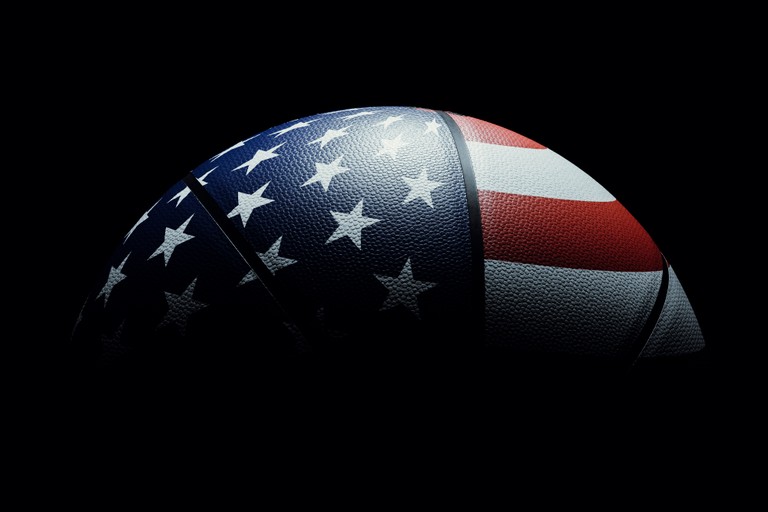 USA Flag Basketball in Shadows