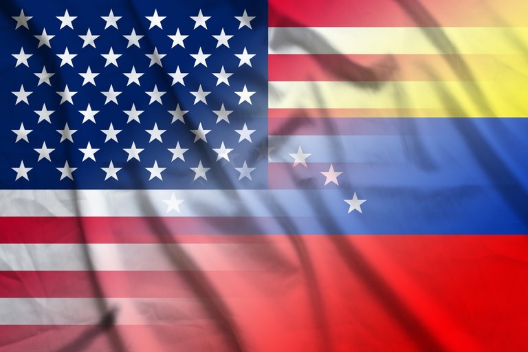 Flags of the USA and Venezuela