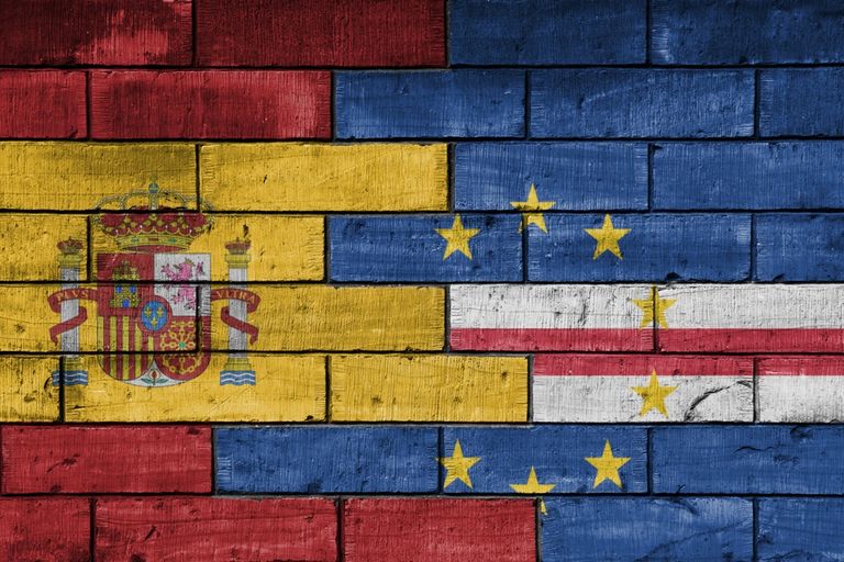 Spain and Cape Verde Flag Brick Wall