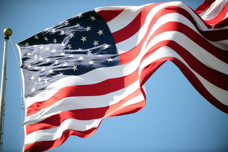 USA Flag Waving in Wind