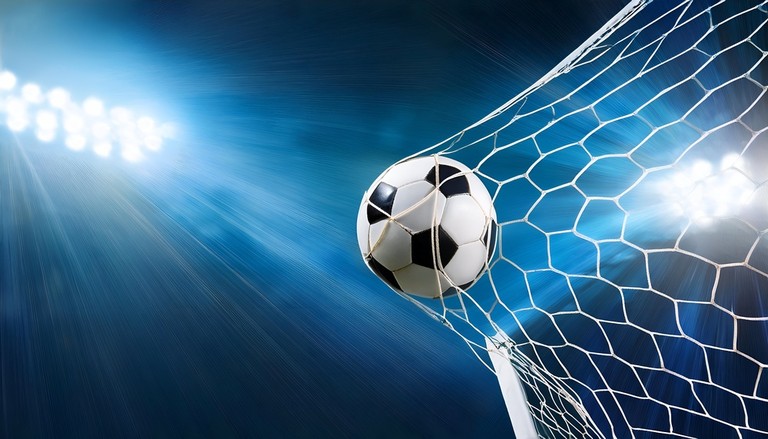 Football Hitting Net Against Floodlight
